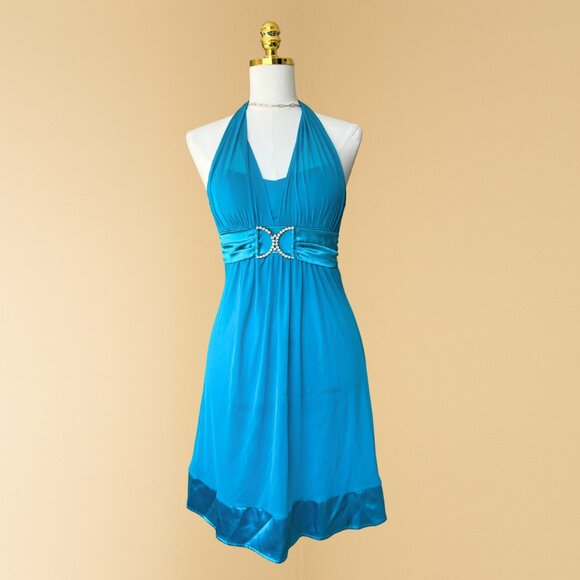 Taboo Teal Blue Backless Halter Dress